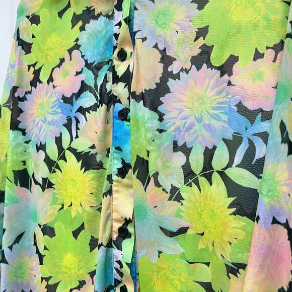 BP. NWT Floral Mesh Button Down Blouse Colorful Bright Tropical Women's S New - Picture 5 of 9